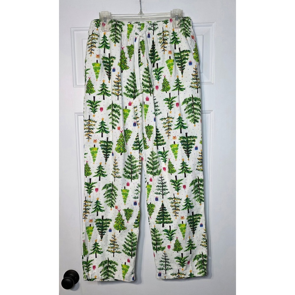 Old Navy Christmas Tree Pajama Pants Small White Cotton Holiday Lounge Bottoms